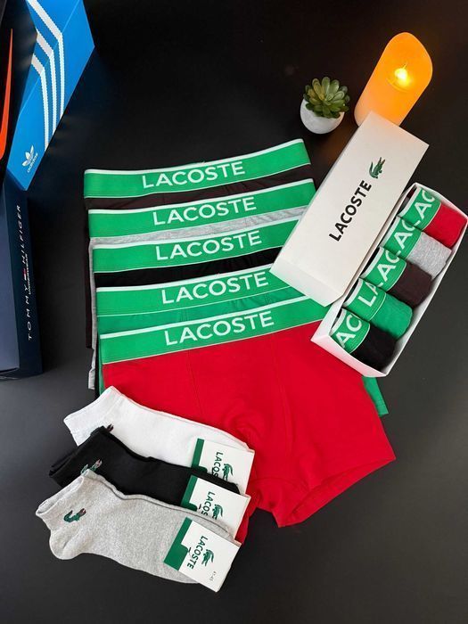 Чоловічі труси Lacoste Green чорні. Мужские боксеры Лакост черные