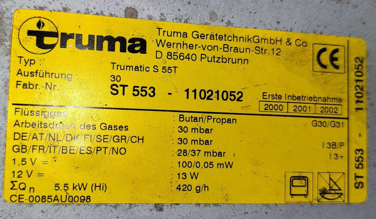 Ogrzewanie gazowe 230V TRUMA ultraheat S55T do campera przyczepy
