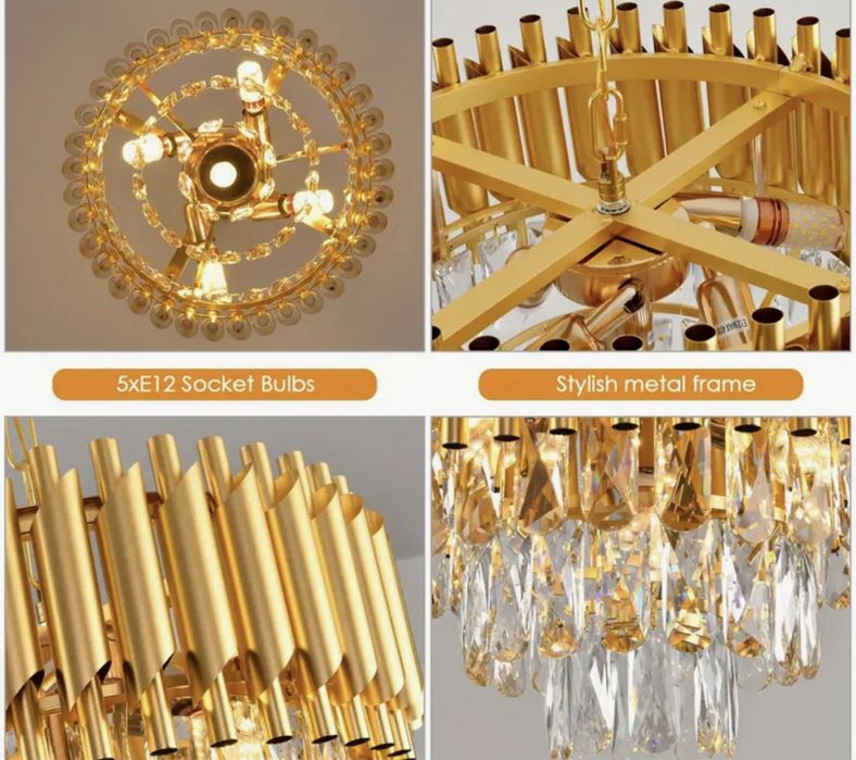 Lampa zlita na sufit ze szklanymi ozdobami