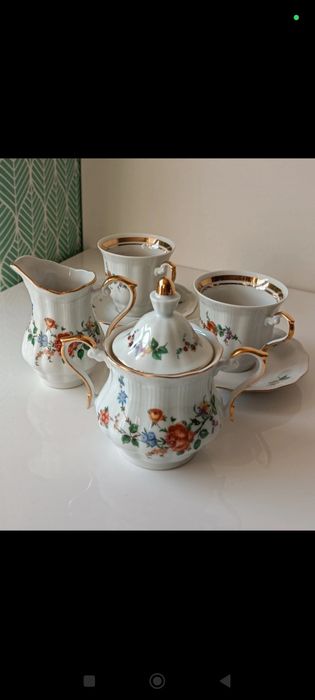 Piękny zestaw porcelana Wałbrzych cudne kolory i złocenia nowe