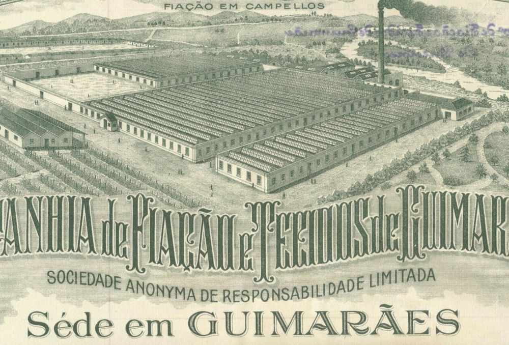 1 Acão Companhia de Fiação e Tecidos de Guimarães 100$00 - 1924 rara