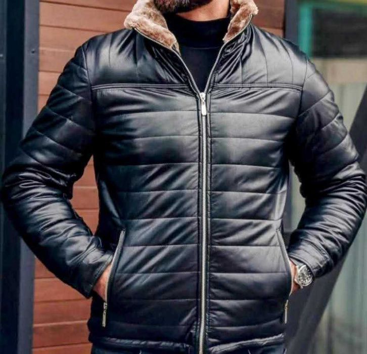 Чоловіча зимова шкіряна куртка