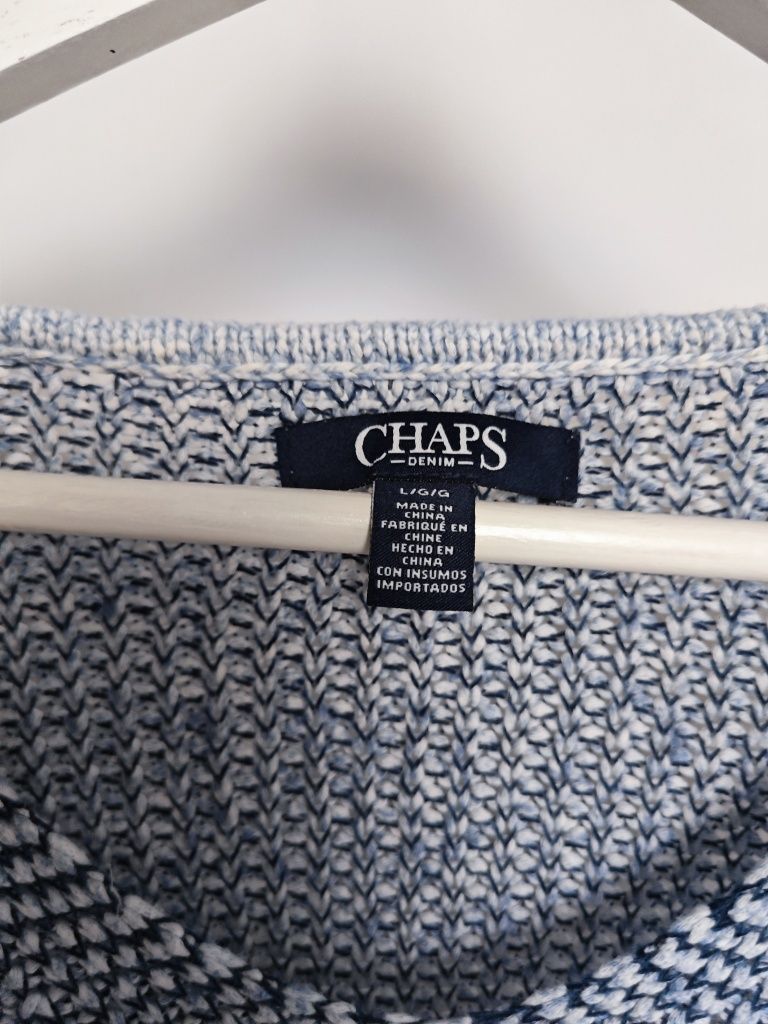 Chaps denim sweter pleciony bawełna melanż granat biel