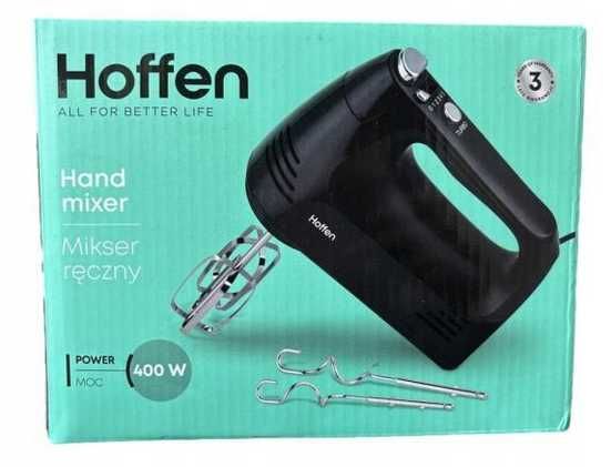 Mikser ręczny Hoffen 400W Czarny Regulacja prędkości Wymienne końcówki