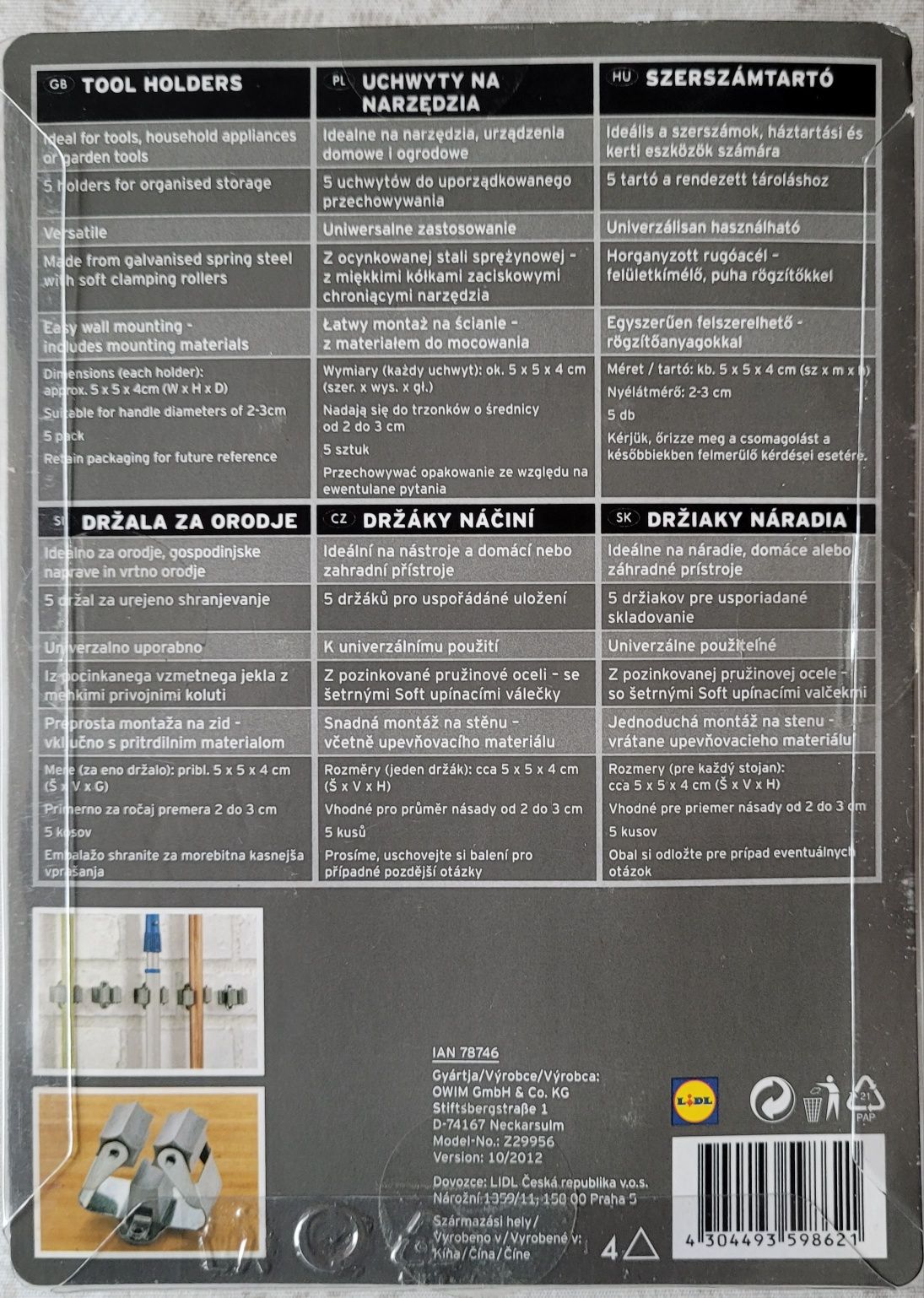 5 szt. Wieszak, uchwyt na miotłę, mop, grabie, szpadel itp
