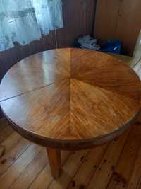 Stół drewniany okrągły retro do renowacji 110 cm średnicy vintage