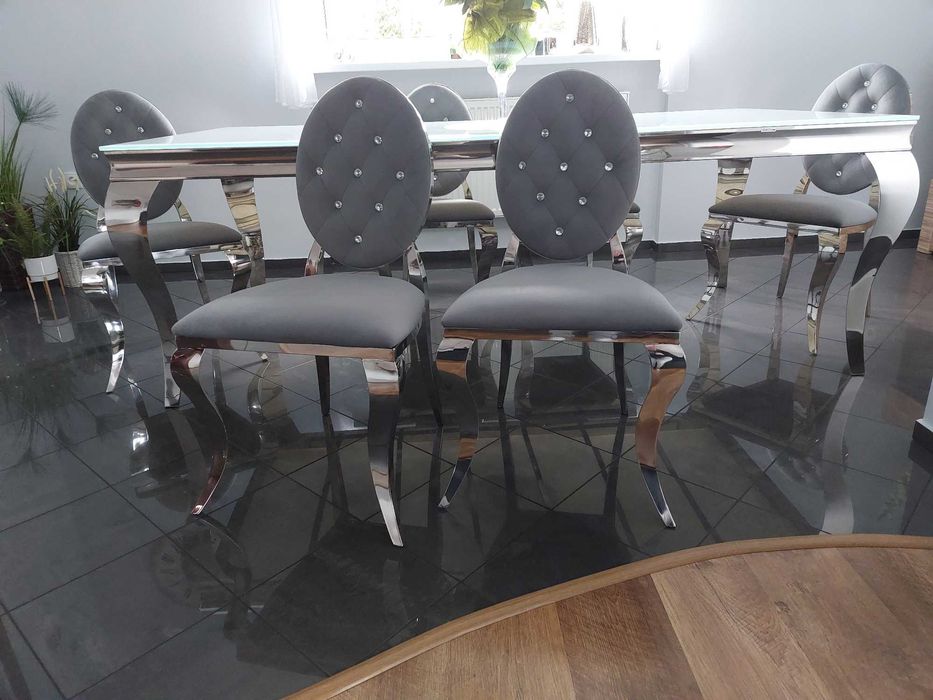 Nowoczesny Stół Glamour z 8 Krzesłami – Elegancka Kompozycja do Salonu