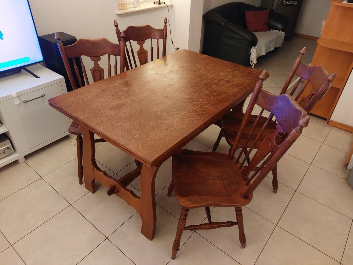 Stół Dębowy Rozkładany + Krzesła