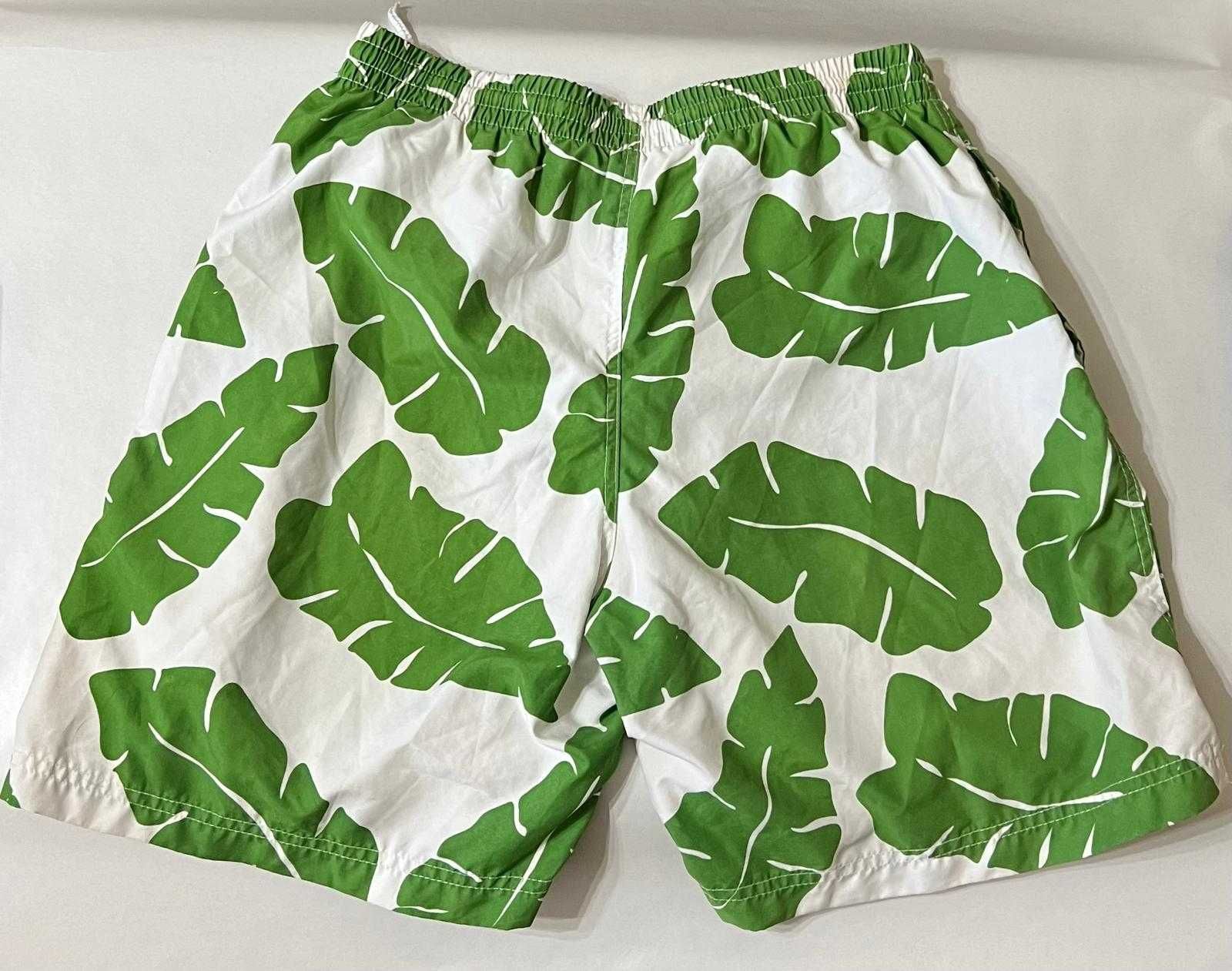 Calções de Banho Tropicais Brancos com Folhas Verdes