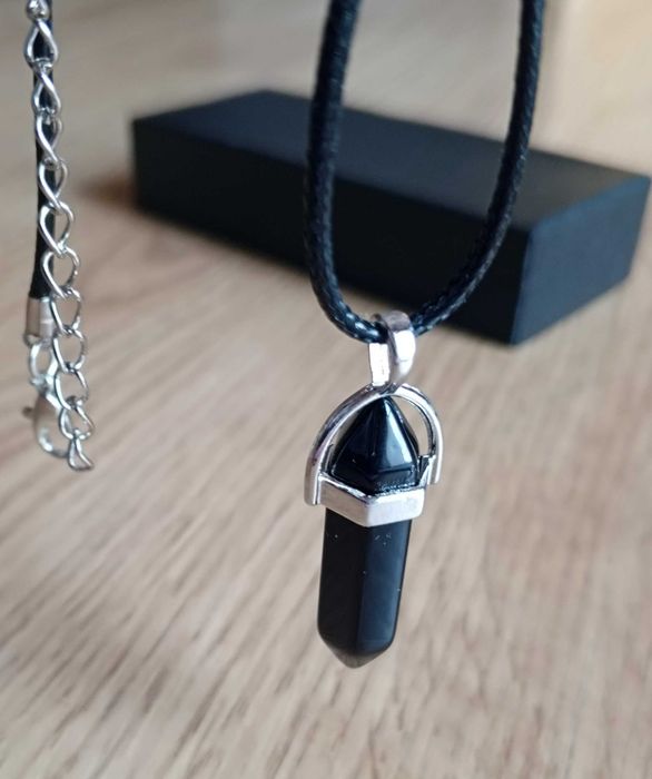 NOWY, Damski, Męski, Naszyjnik, Kamień, Czarny, Srebrny