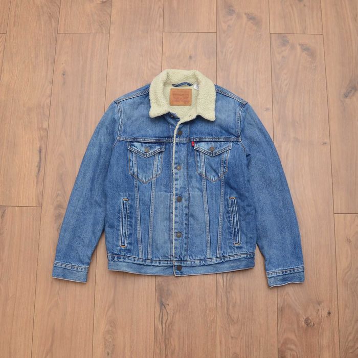 Вінтажна джинсова куртка levi’s sherpa trucker чоловіча m синя шерпа