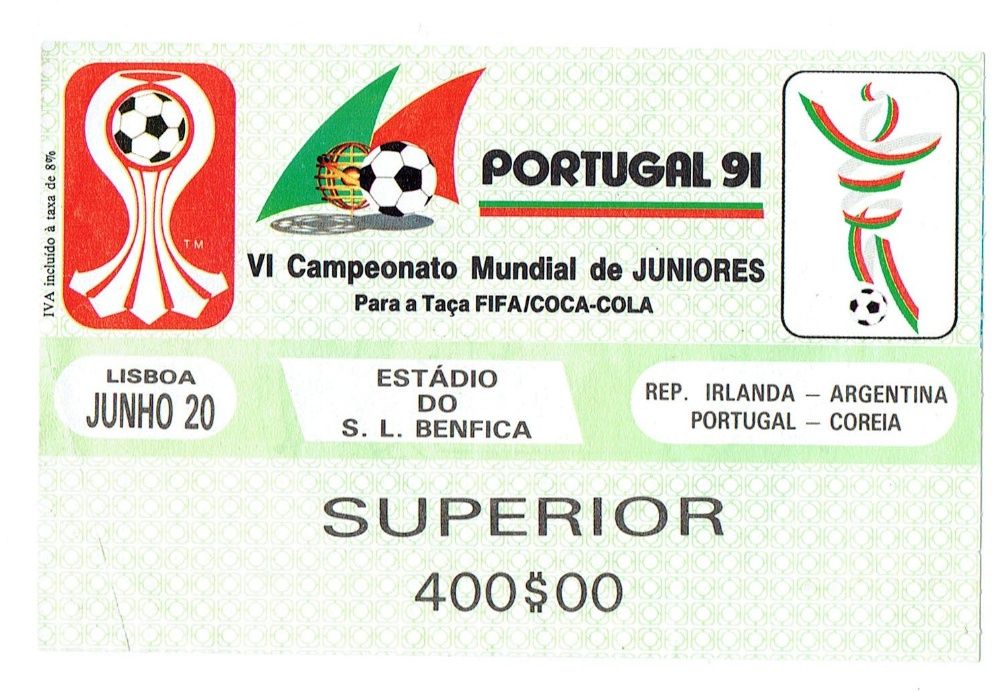 Bilhete Portugal - Mundial de Juniores 1991