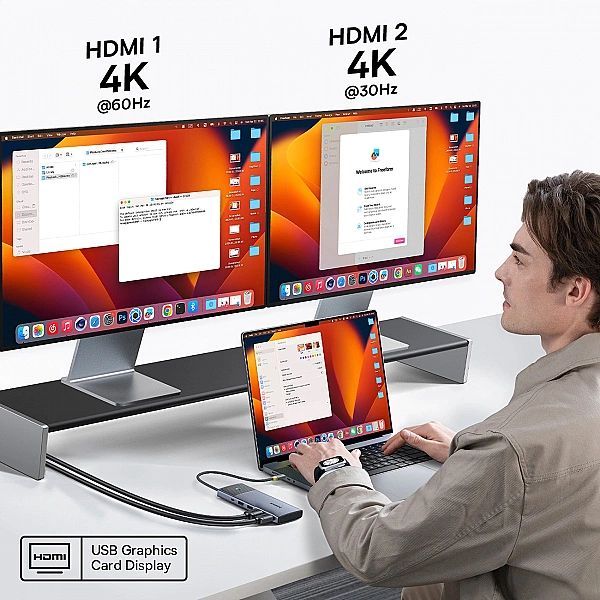 Hub Baseus Metal Gleam Series Ii 7w1 Usb-c - Usb-c Pd100w / 2x Usb-a /