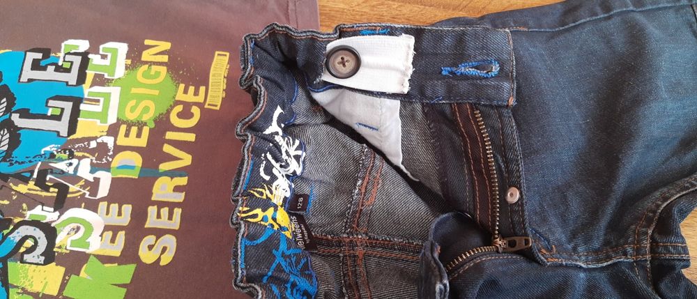 Dzinsy 128 i t-shirt na 7-8 lat