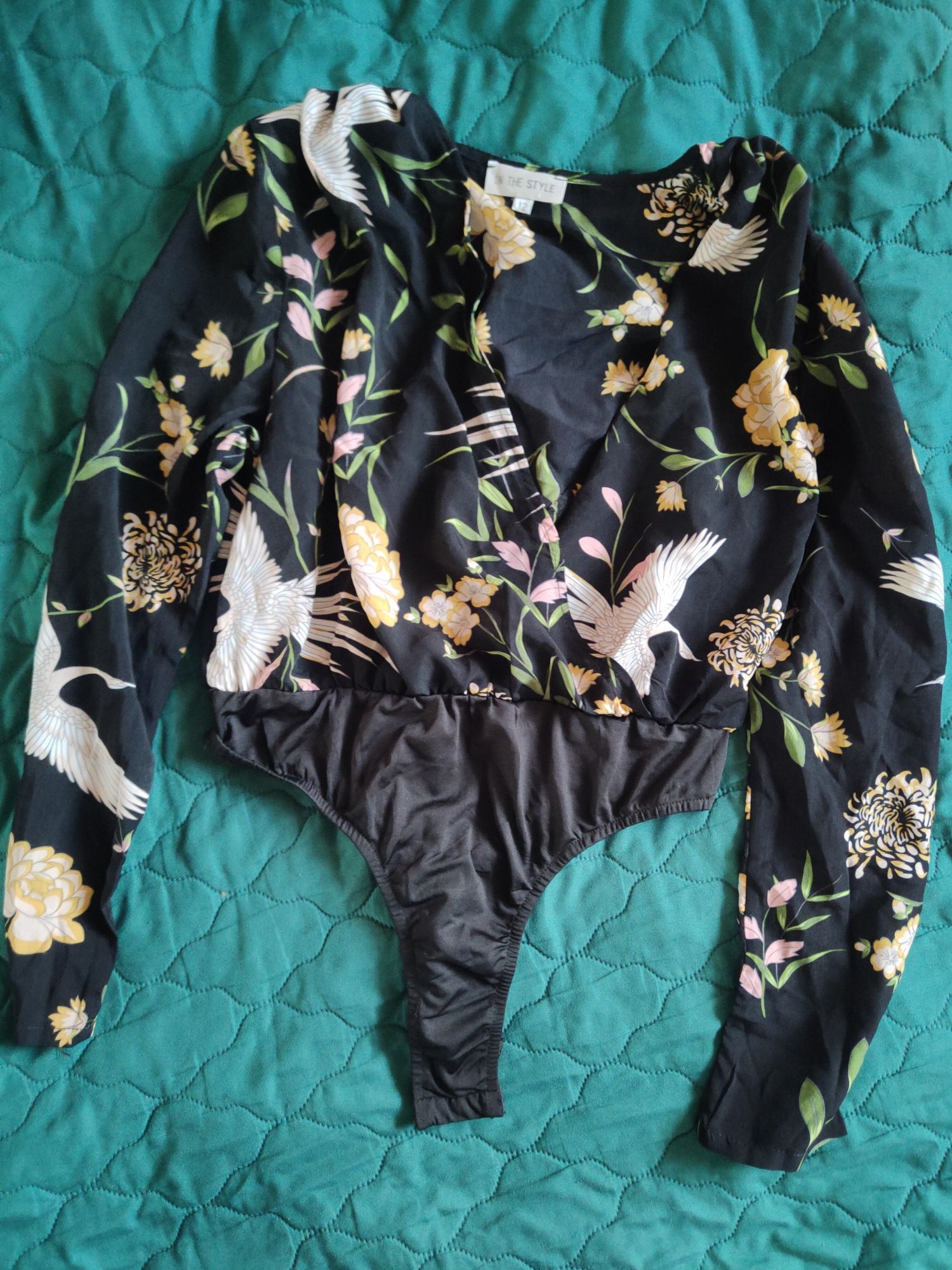 Czarne Body koszula z długim rękawem kwiaty In the style 40 L