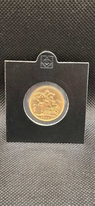 Moeda ouro 22k 1 libra sovereign "1901 P" Victoria