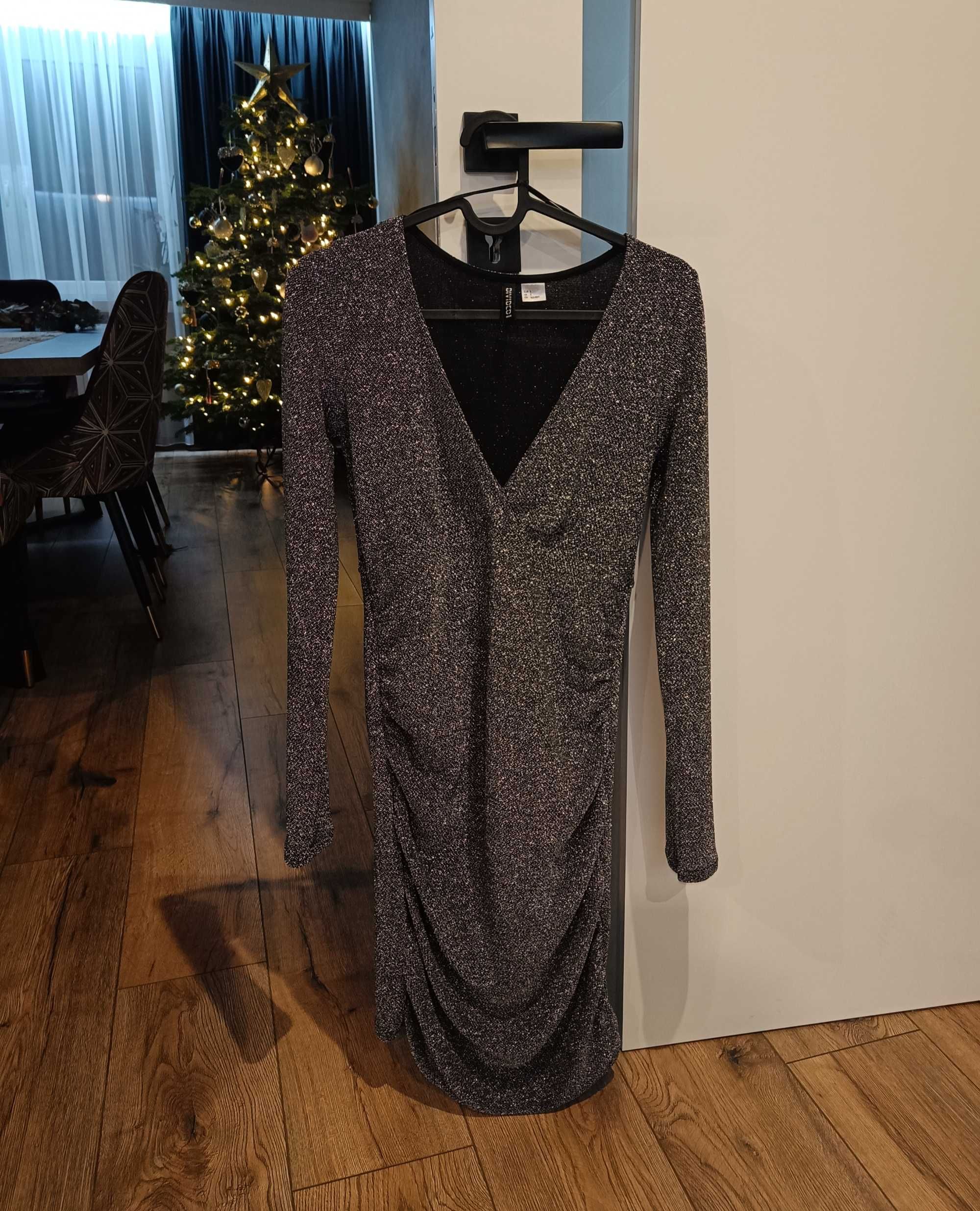 Sukienka mini srebrna szara H&M S 36 Boże Narodzenie Sylwester