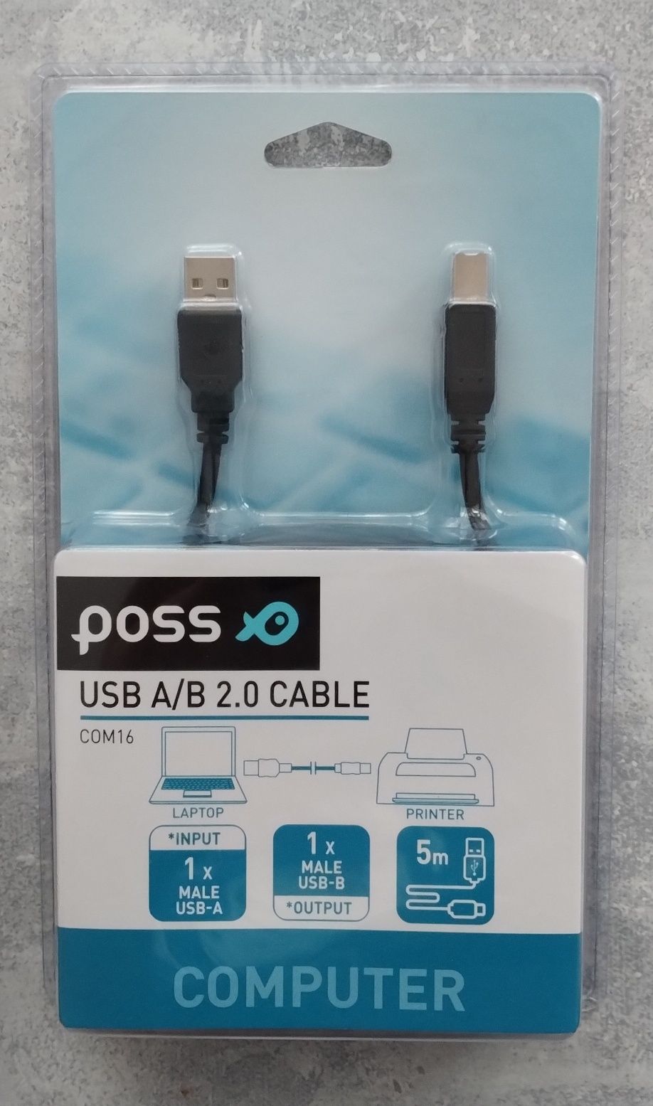 Kabel USB A/B przewód A - B do drukarki komputera 5 m czarny nowy