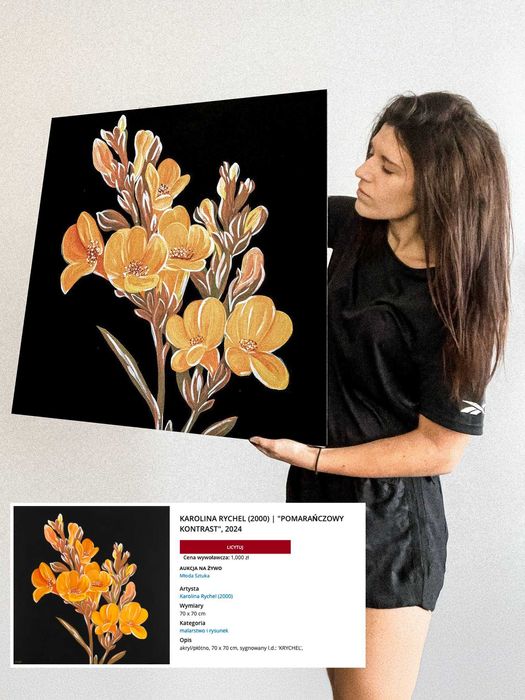Obraz Na Płótnie 70x70 cm Frezje Kwiaty Ręcznie Malowane