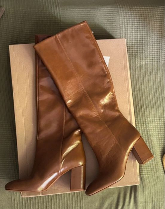 Brązowe kozaki ze skóry naturalnej Zara,r.39