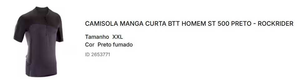 Camisola manga curta BTT para homem XXL