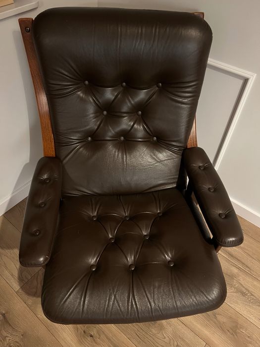 Skandynawski Fotel Skórzany Gięte Drewno W Stylu Projektu Hjortdala