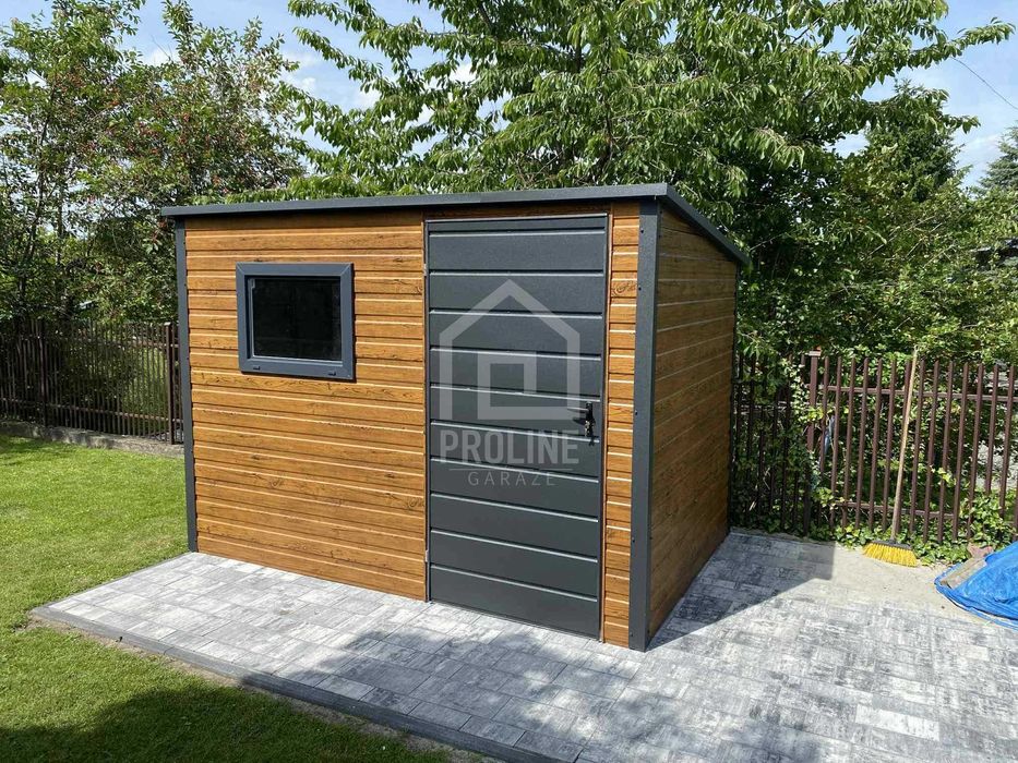 Schowek Domek Ogrodowy 3x2m drzwi okno drewnopodobny spad w tył PLG187