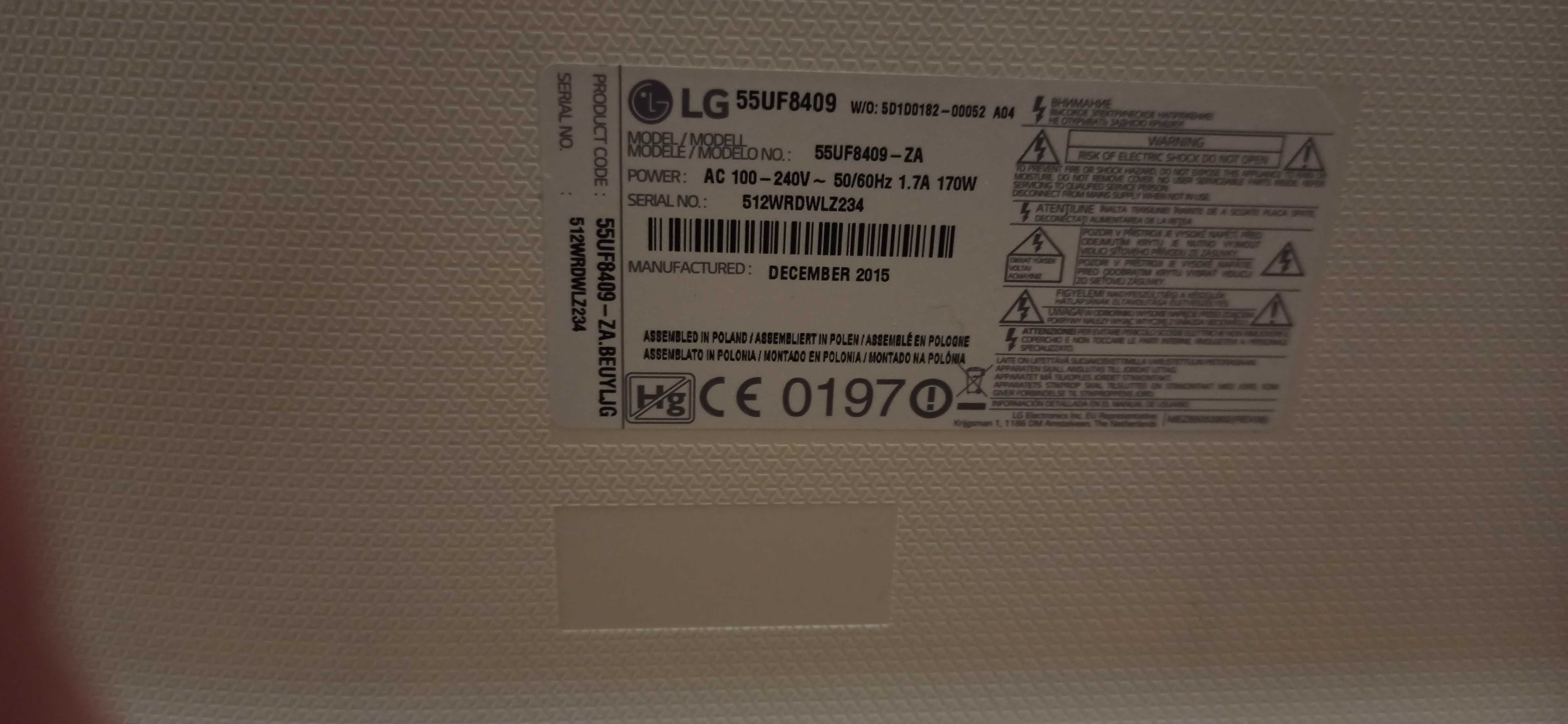 Телевізор 55" LG55UF8409-ZA з несправністю