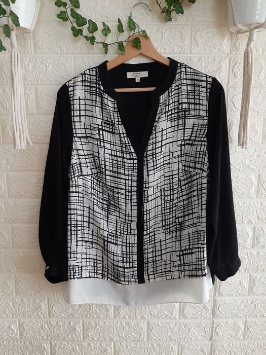 Bluzka 38 koszula oversize elegancka czarna biała print Papaya zwiewna