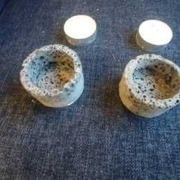 Conjunto de porta velas em pedra vulcânica, artesanato dos Açores