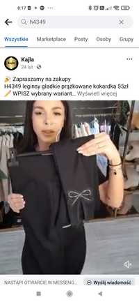 Legginsy czarne prążek kokardą cyrkonie S