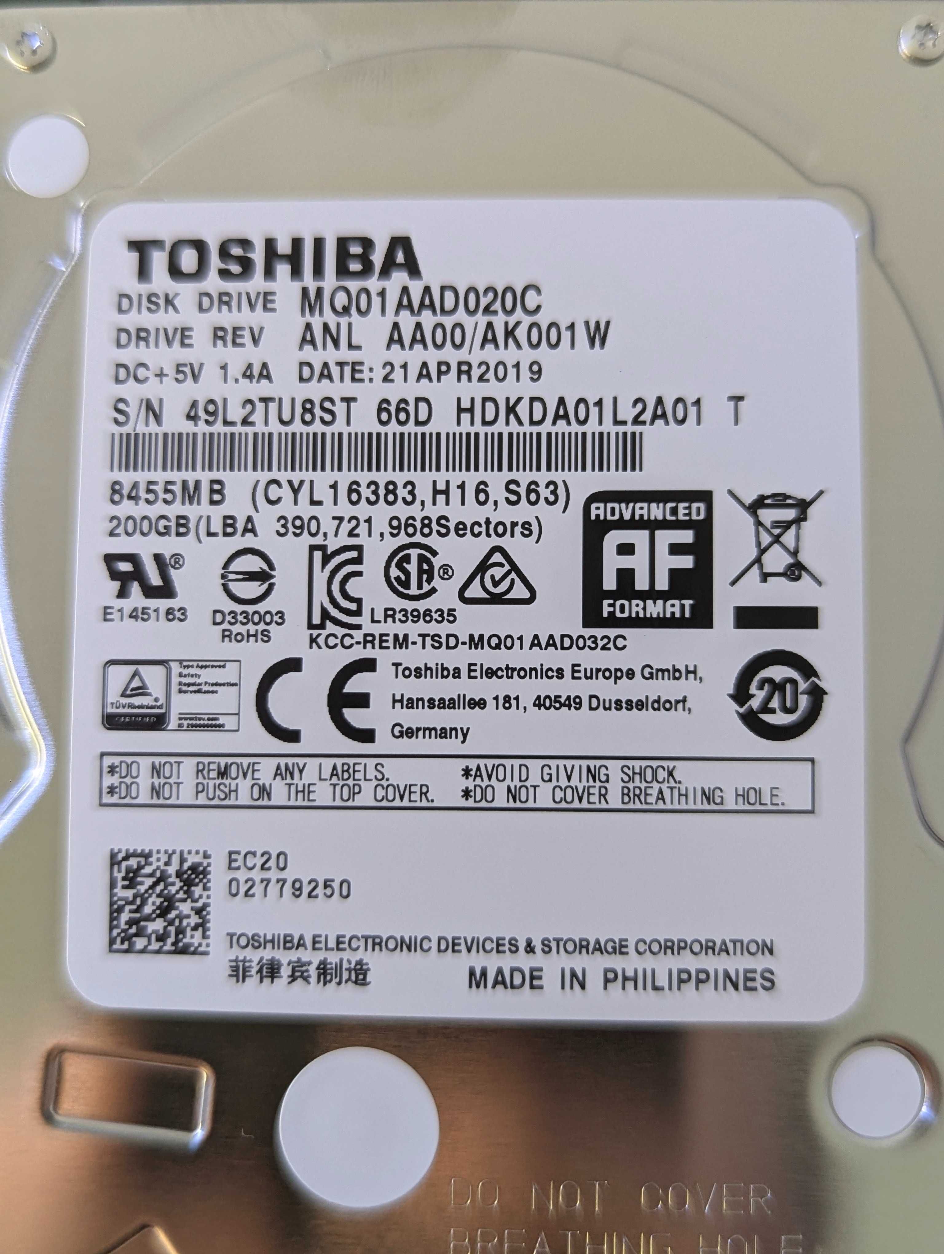 НОВІ HDD 200Gb / Жорсткий диск 2.5 дюйма Toshiba в упаковці