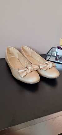 Złote baleriny buty damskie okrągłe 42 26 cm