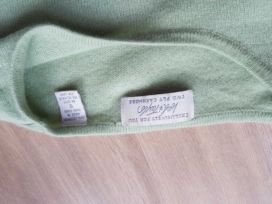 Lord&Taylor Two Ply Cashmere zielony sweter dwie warstwy 100% kaszmir