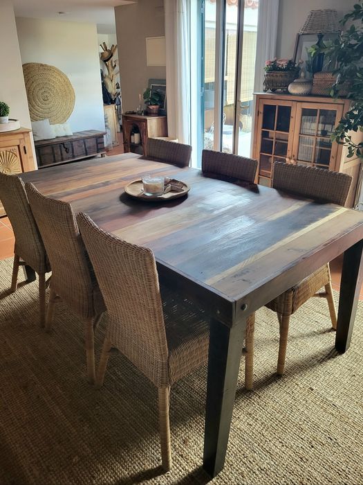 mesa, refeições, cadeiras, palhinha, indiano, area, rustico