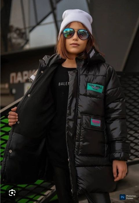 Сучасна зимова куртка,р.152/158,чорна,б/в новий стан!якість!