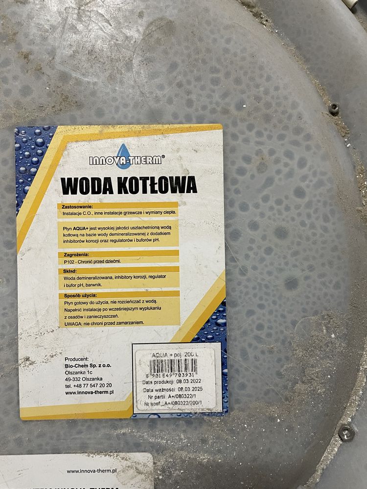 Woda kotłowa 200 l. Nie otwierana