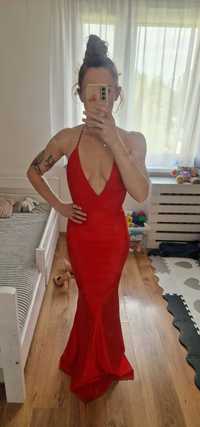 Długa czerwona sukienka bez pleców 38 M