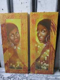 Zestaw dwóch obrazków w drewnianych ramach Afrykańskie Kobiety