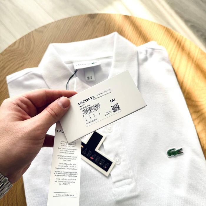 Поло чоловіче Lacoste футболка з коміром чорне/біле