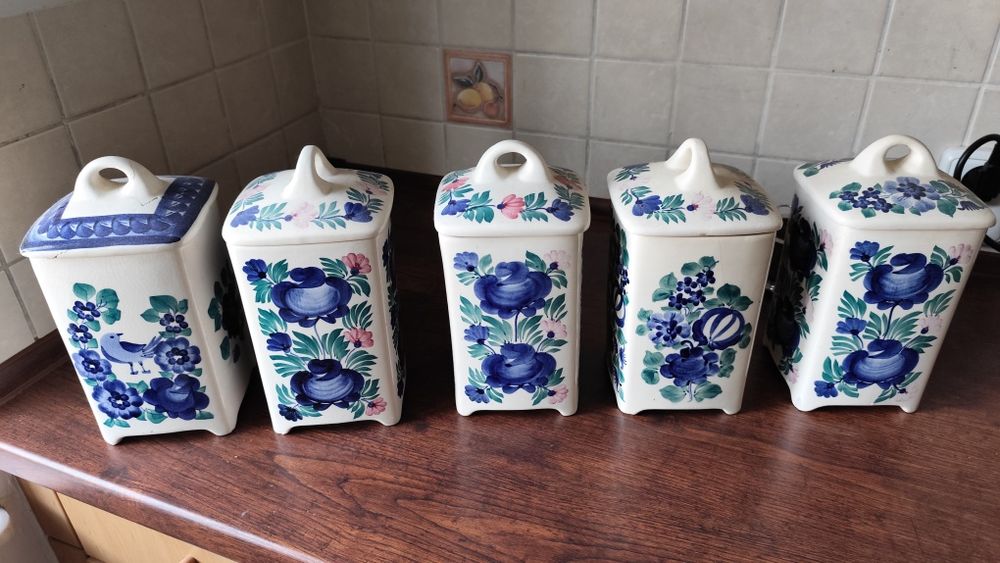 Pojemniki kuchenne fajans Włocławek PRL 5 szt