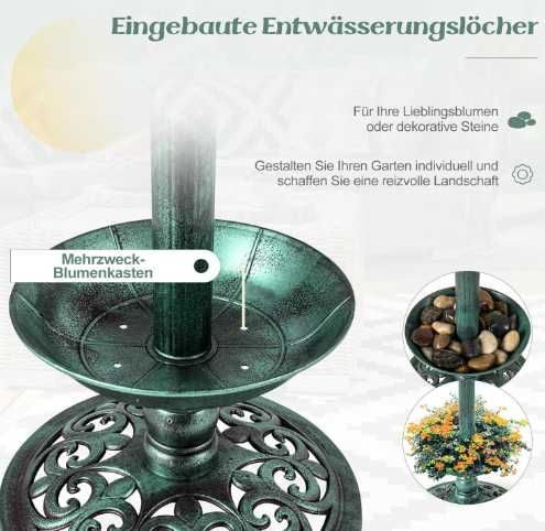 COSTWAY poidło dla ptaków z lampą solarną i karmnikiem retro 2w1