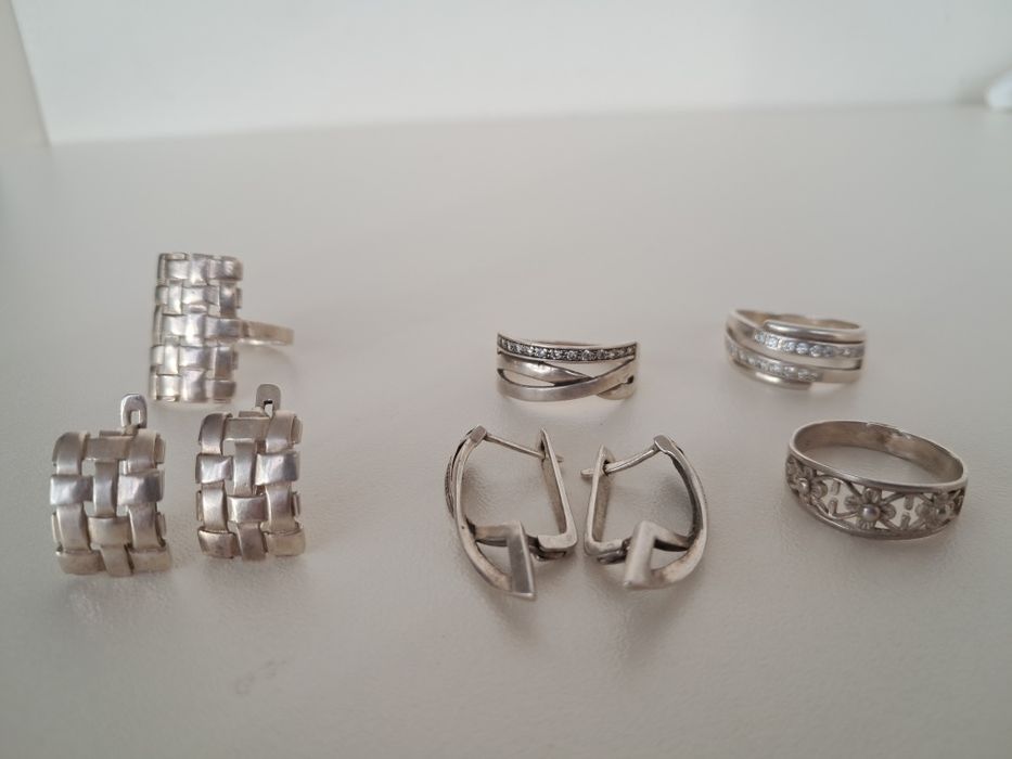 Серебряные серьги + кольцо серебряный набор