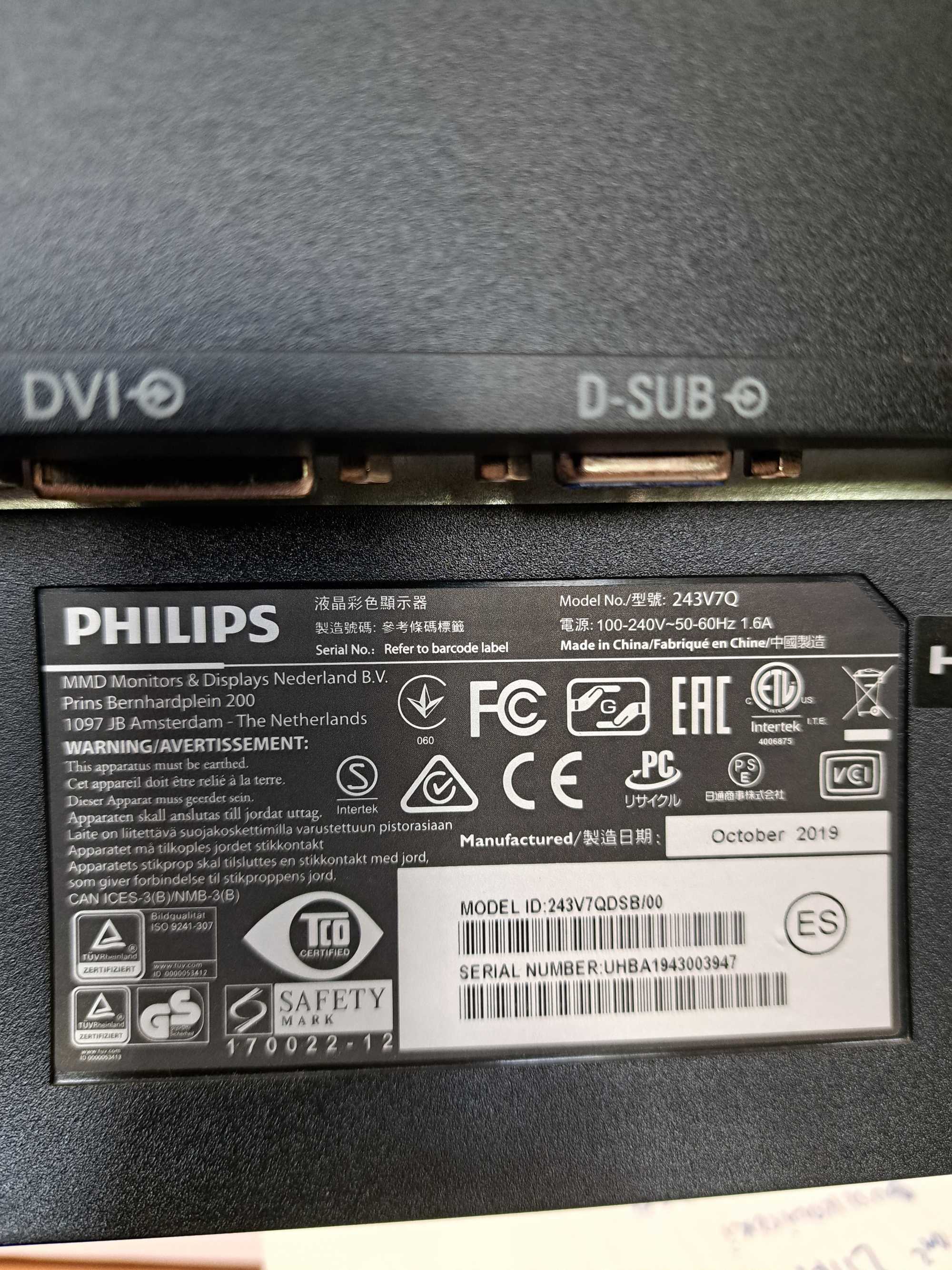 Monitor LED Philips 243V7QDSB/00 23,8 " 1920x1080 px IPS/PLS