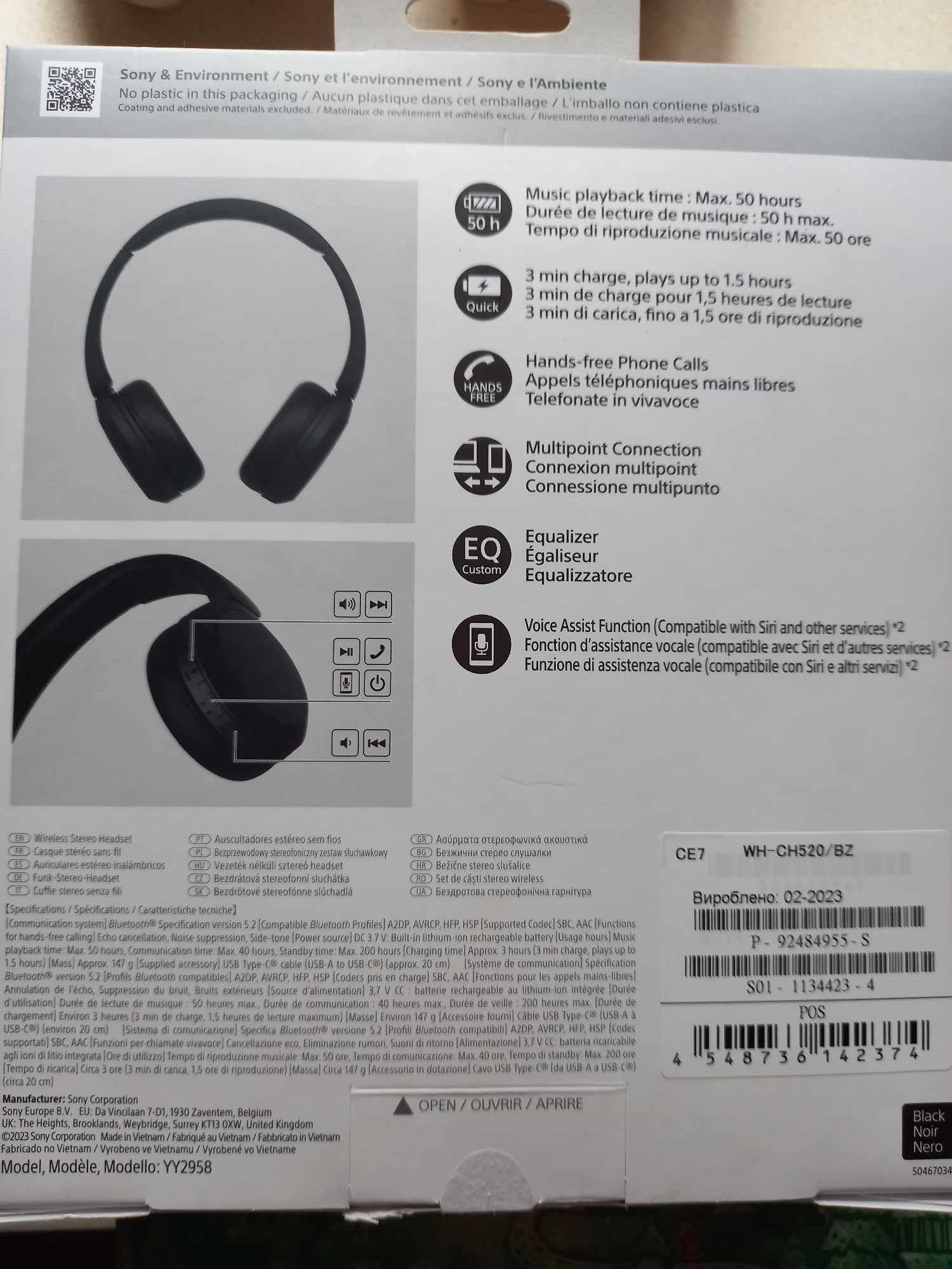 słuchawki bezprzewodowe sony WH-CH520  nowe
