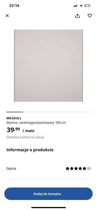 Tkanina Ikea Majgull jasnoszara nowa! 25m