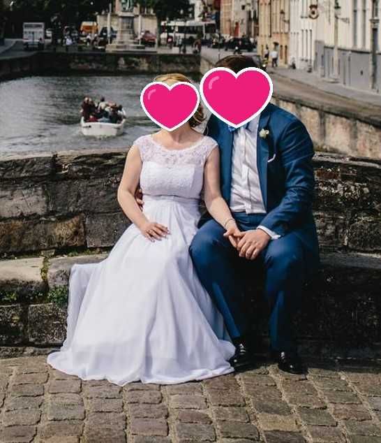 Suknia ślubna biała na 156 cm + 6 cm obcas rozmiar M