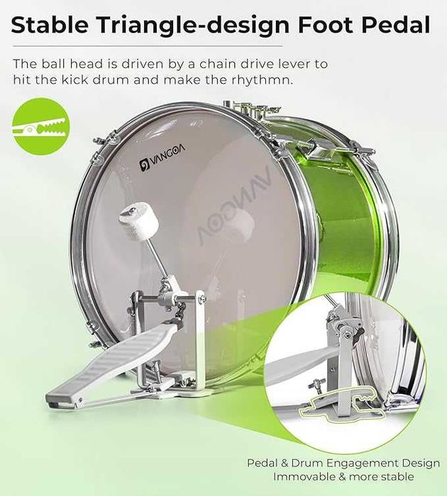 Vangoa Zestaw perkusji akustycznej dla początkujących, 3-częściowy