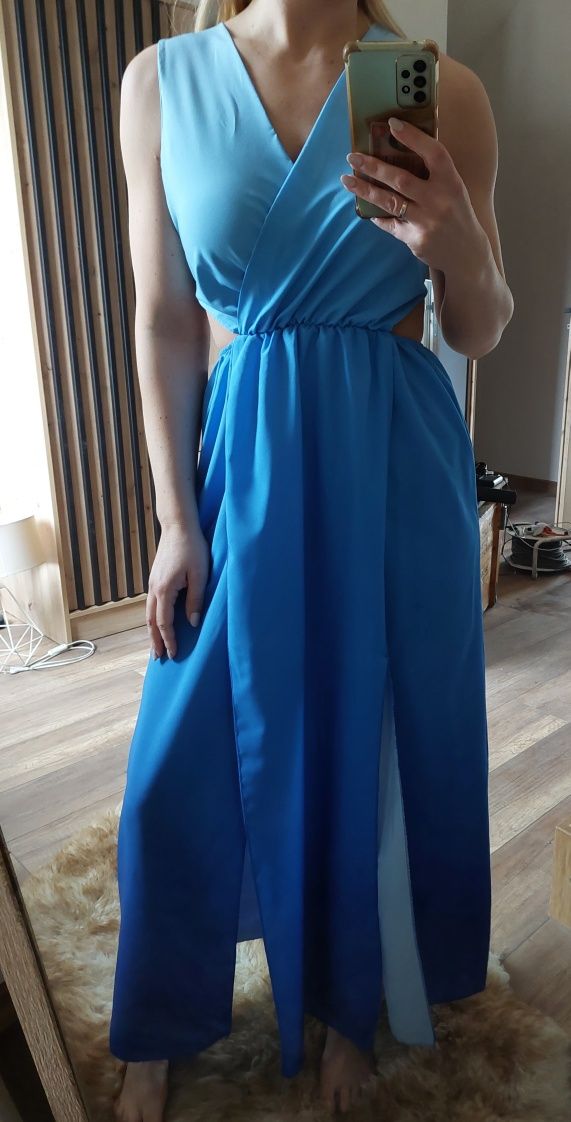 Sukienka maxi letnia niebieska ombre r. S/M