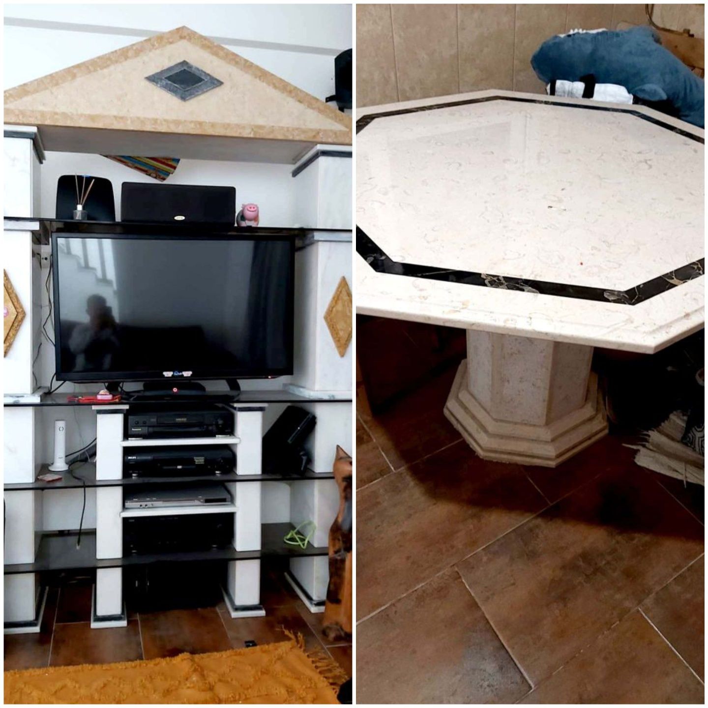 Mesa de sala e móvel de TV em Mármore